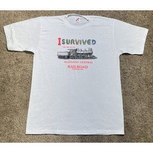 Vintage I Survived Allegany Central Railroad T Shirt Mens XL Train Frostburg MD